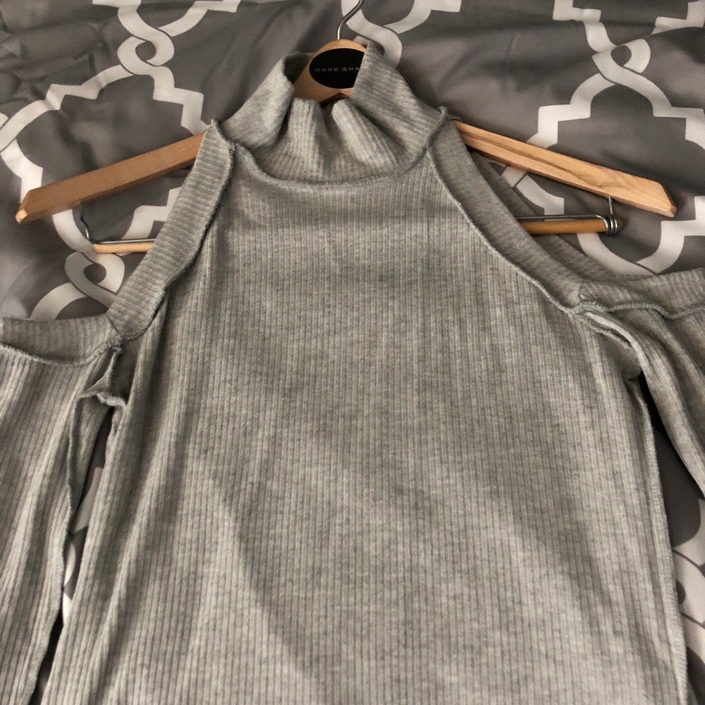 off the shoulder high neck shirt